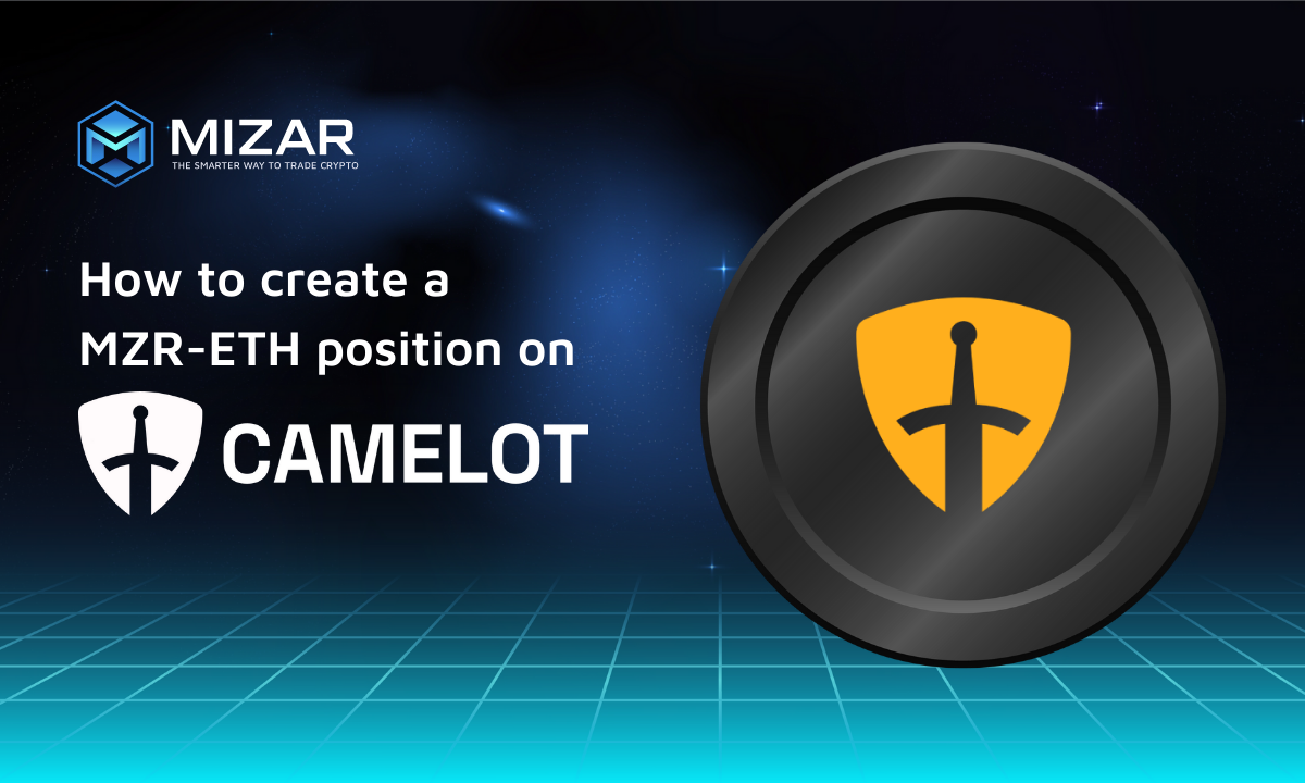 Blue black background with white text, Mizar's logo and Camelot Logo
